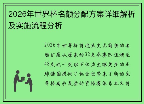 2026年世界杯名额分配方案详细解析及实施流程分析