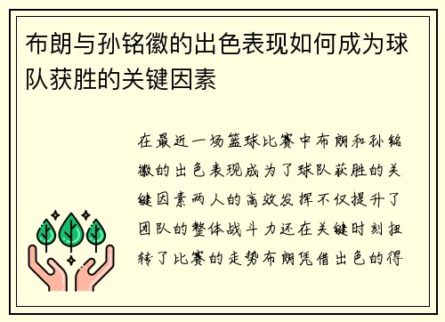 布朗与孙铭徽的出色表现如何成为球队获胜的关键因素